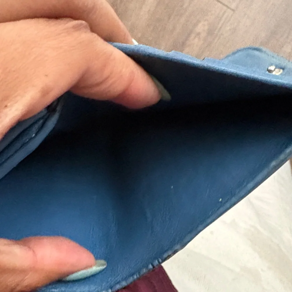 Balenciaga Teal Blue Leather Card Holder with White Logo